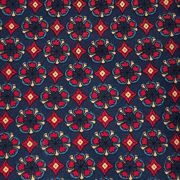 Axe Mod Paris Men's 100% Silk Navy Blue Red Gold Necktie Tie - Picture 3 of 5